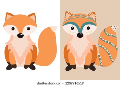 Fox in flat style. Animal in scandinavian style. Pattern vector illustration