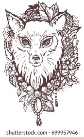 FOX IN THE FLOWERS. DOODLE
