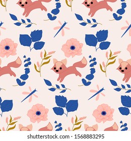 Fox and flowers seamless pattern, perfect to use on the web or in print