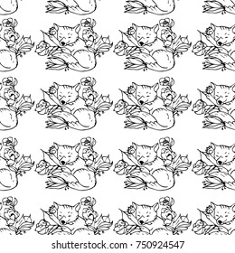 Fox with flowers vector illustration. Doodle style. Design, print, logo, decor, textile, paper.