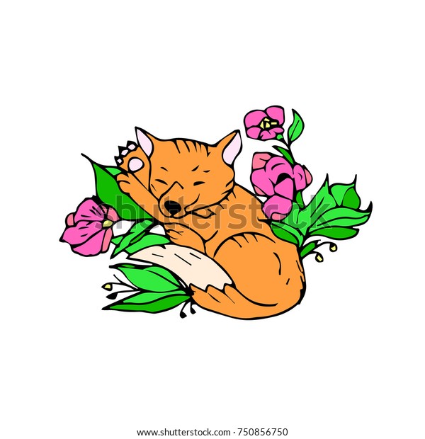 Fox Flowers Vector Illustration Doodle Style Stock Vector Royalty Free 750856750 Shutterstock 7250