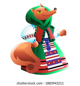 Fox in folk clothes from fairy tales for children.