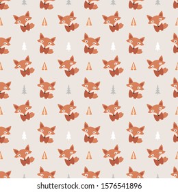 Fox in the forest. Baby seamless pattern.