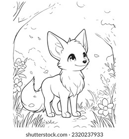 fox in forest coloring page outline