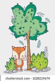 Fox in the forest doodle cartoons