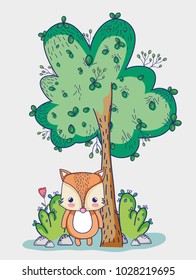 Fox in the forest doodle cartoons