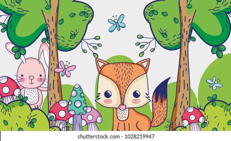 Fox in the forest doodle cartoons