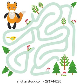  Fox and the Forest on white background  labyrinth game for Preschool Children. Vector