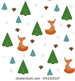 fox in the forest seamless pattern     
