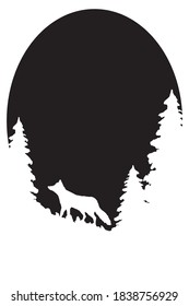 Fox in forest silhouette. Clip art black and white