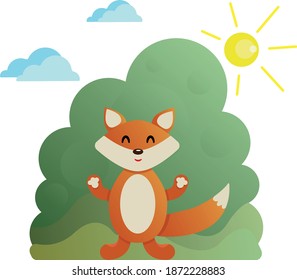 Fox in the forest. Vector illustration of a fox in nature