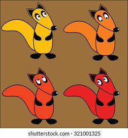 fox four different colors look in different directions on a light brown background