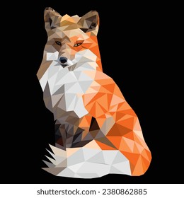 Fox full body illustration graphics in low polygon, geometric, low poly style