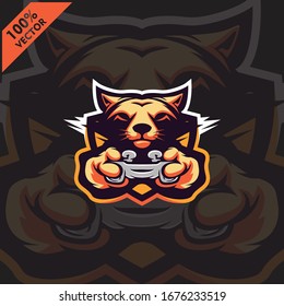 Fox Gamer holding Game-pad Joystick. Mascot logo design modern illustration concept style for badge, emblem, tshirt printing. Gamer illustration for esport team. Scalable and editable Vector.