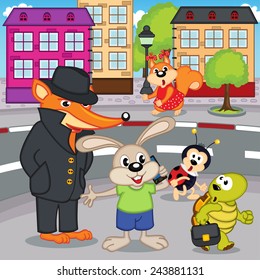 fox gangster in city - vector illustration, eps