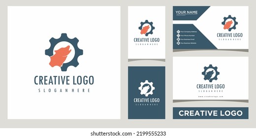 fox with gear logo design template with business card design