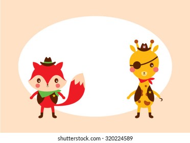 fox and giraffe friend tag vector