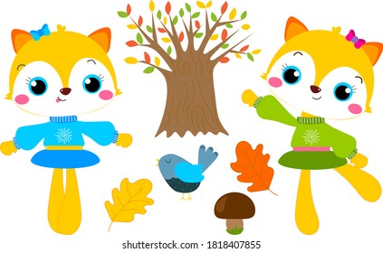Fox girl dancing in autumn forest