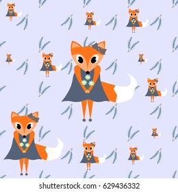 Fox girl with flowers Vector Seamless Pattern