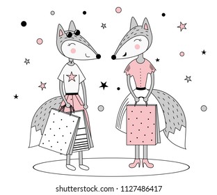 Fox girlfriends on shopping vector image