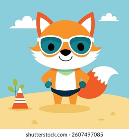 fox with glass chill enjoying beach
