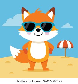 fox with glass chill enjoying beach