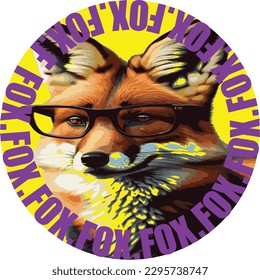 A fox with glasses and a purple background says fox fox.