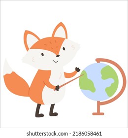 Fox with globe and pointer