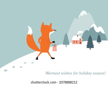 The fox goes to a village in mountains	
