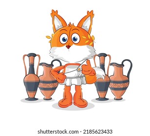 the fox with greek clothing. cartoon mascot vector