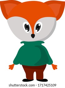 Zorro en suéter verde, ilustración, vector sobre fondo blanco