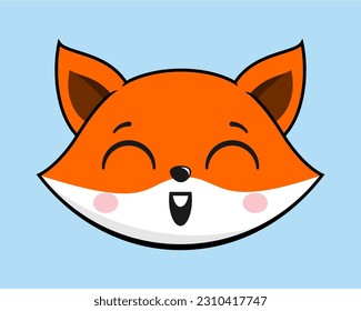 Fox Grinning Face Head Kawaii Sticker