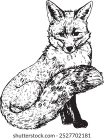 Fox - hand drawn realistic vector animal illustration