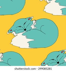 Fox. hand drawn seamless pattern background. Vector illustration