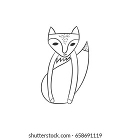 Fox in hand drawn style for cards, fabric and nursery decor. Vector illustration. Isolated on white background