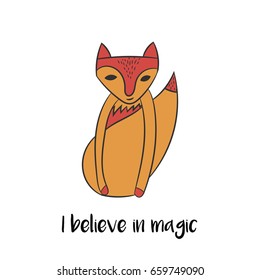 Fox in hand drawn style for cards, fabric and nursery decor. Vector illustration. Isolated on white background