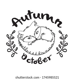 Fox Hand drawn vector illustration. Autumn  poster. Good for  posters, greeting cards, banners, textiles, gifts, shirts, mugs or other gifts.