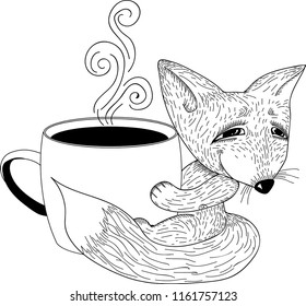 Fox is happy with a cup of coffee