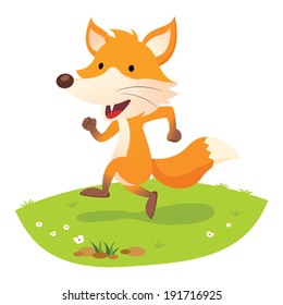 Fox. Happy fox running.