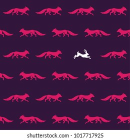 Fox and hares seamless pattern.