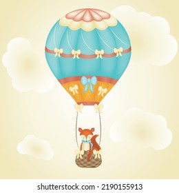 The fox has picked an especially pretty balloon for his trip to the clouds