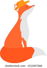 Fox with hat, illustration, vector on white background.