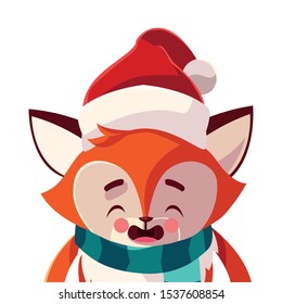 fox with hat and scarf in white background vector illustration design