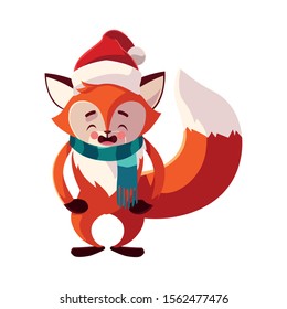 fox with hat and scarf in white background vector illustration design