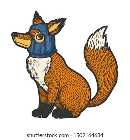 Fox in hat sketch vector illustration.
