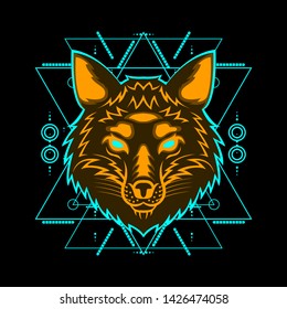 Fox Head with abstract geometric and circle ornaments. animals illustration vector.