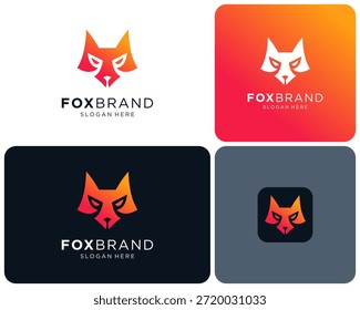 Fox Head Silueta Abstractas Gradiente moderno Vibrante Colorido Vector Diseño de Logo Ilustración