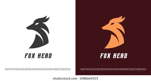 Fox head animal logo design illustration. Silhouette of carnivorous fox head animal wild habitat zoo forest. Abstract minimal simple icon symbol.