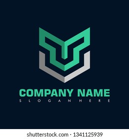 fox head arrow letter M flat vector logo