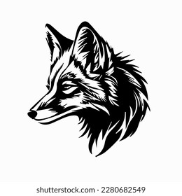 Fox head black silhouette white background  Isolated vector wild animal icon  decal  sticker tattoo  mascot husky  dog  wolf fox face profile side view  Hunting emblem  wildlife animal